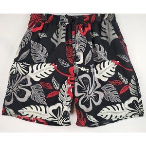 Burnside Shorts Mens XL Multi Color Big Leaf Pattern Front Tie Cargo Swim Short